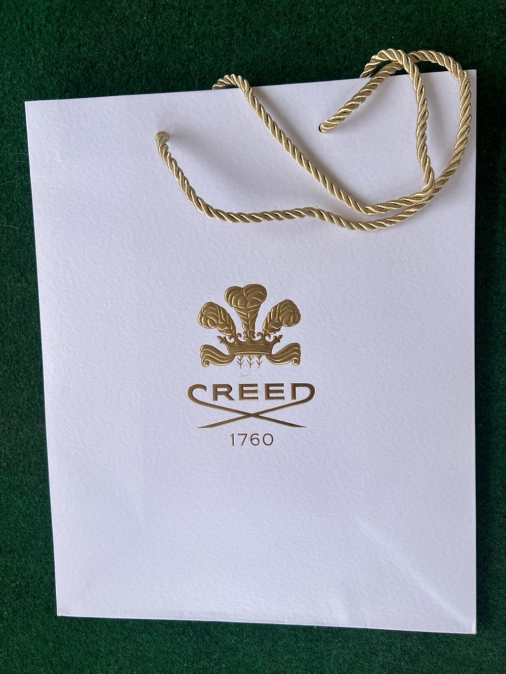 Creed White Gift Bag with Gold Foil Logo and Rope Handles